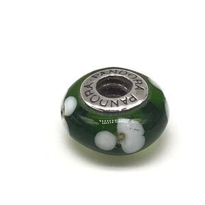 Pandora Green White Flowers Murano Glass Charm